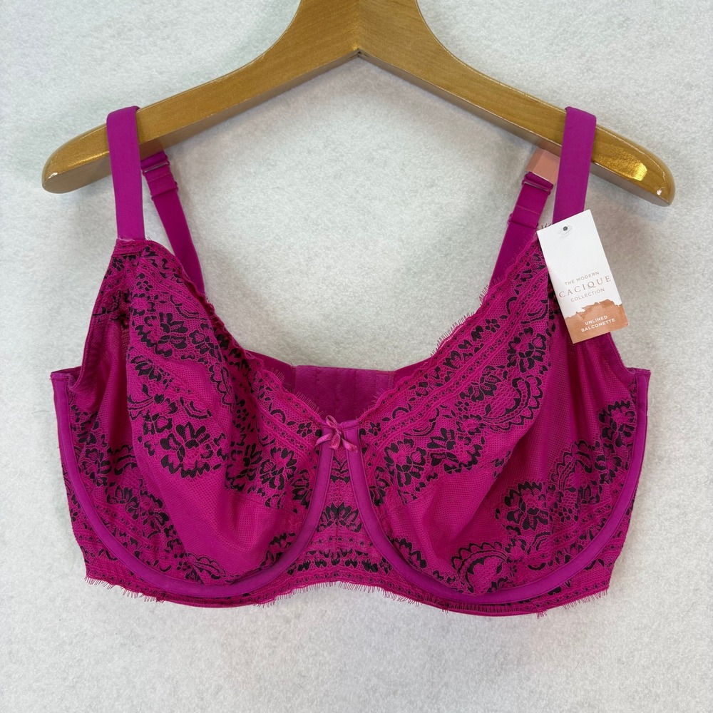 Cacique Unlined Balconette Lace Magenta Pink Bra Women 42I Romantic Modern